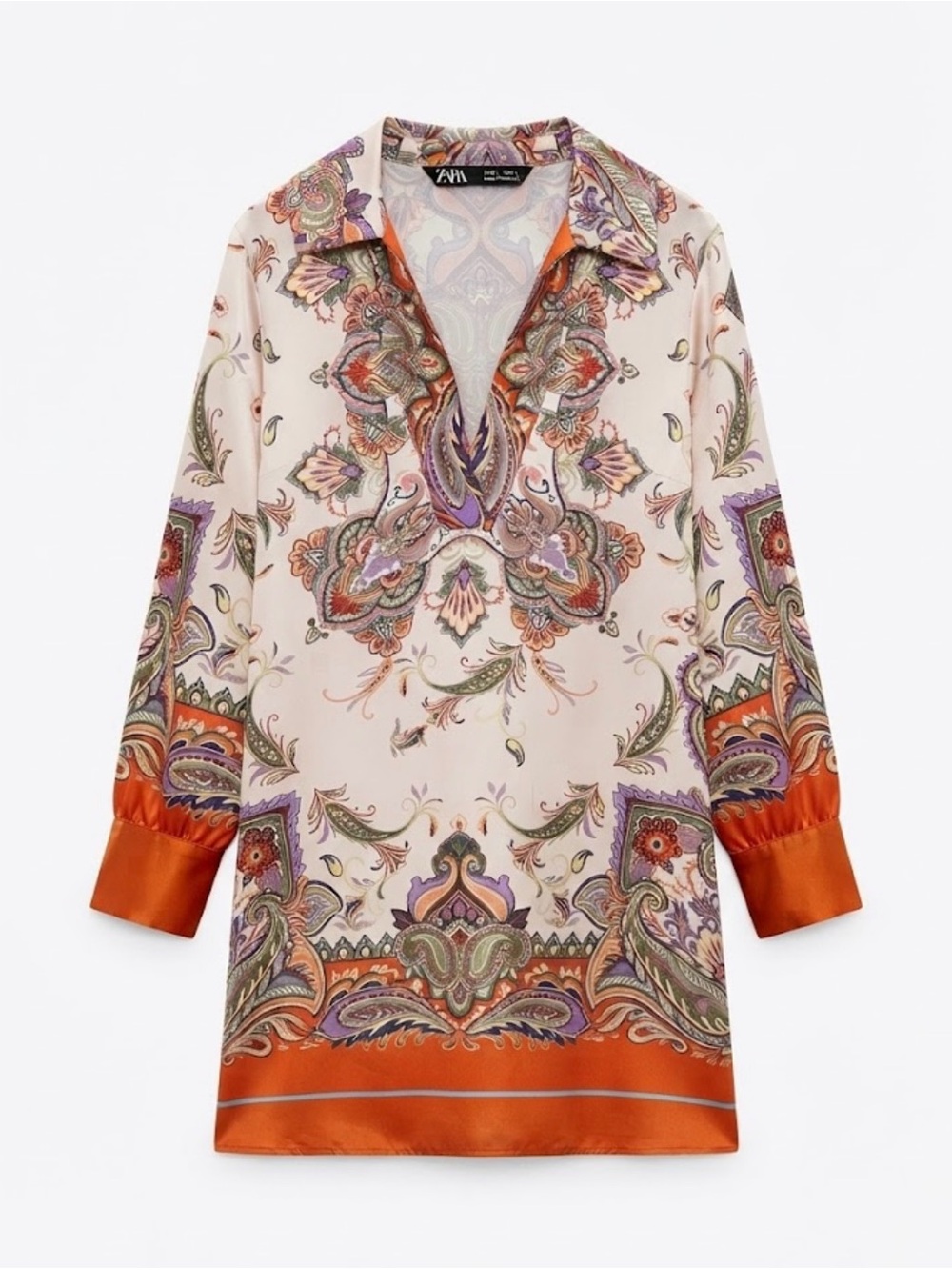 ZARA Paisley Print Satin Tunic Dress size L